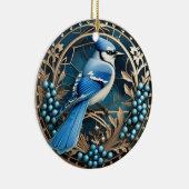 Bluejay met bosbessen Gepersonaliseerd Ornament (Rechts)