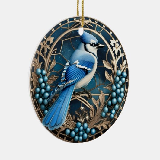 Bluejay met bosbessen Gepersonaliseerd Ornament (Rechts)
