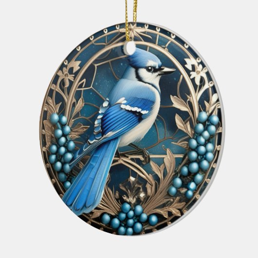 Bluejay met bosbessen Gepersonaliseerd Ornament (Links)