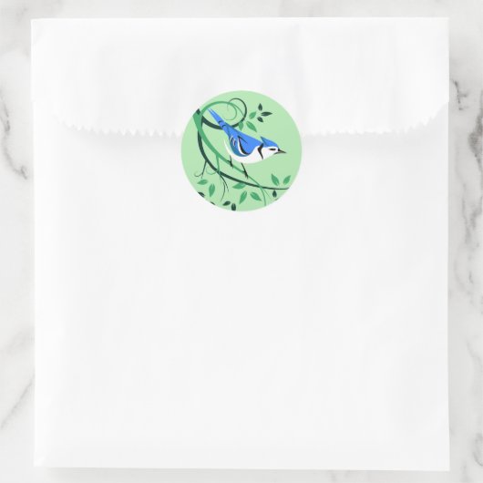 Bluejay op Tree Branch Ronde Sticker (Tas)