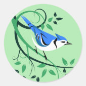 Bluejay op Tree Branch Ronde Sticker (Voorkant)