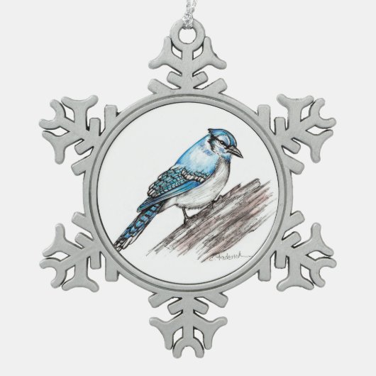Bluejay Tin Sneeuwvlok Ornament (Voorkant)