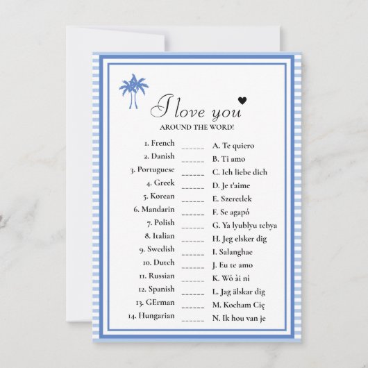 Bluelove u rond de wereld bruids spel Kaart (Voorkant)