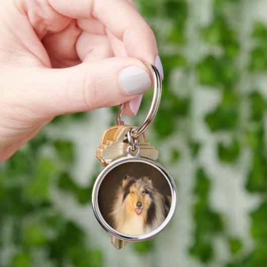 Bluemerle Rough Collie Sleutelhanger Round (Hand)
