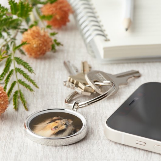 Bluemerle Rough Collie Sleutelhanger Round (Zijkant)