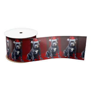 Bluenose Pit Holiday Red Plaid Funny Dog Christmas Satijnen Lint