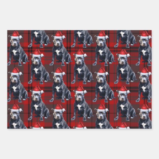 Bluenose Pitbull Christmas Dog Red Grey Plaid Inpakpapier Vel (Voorkant 2)