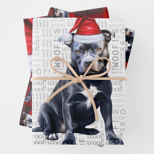 Bluenose Pitbull Christmas Dog Red Grey Plaid Inpakpapier Vel (In situ)