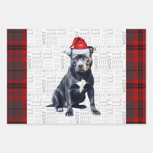 Bluenose Pitbull Christmas Dog Red Grey Plaid Inpakpapier Vel (Voorkant)