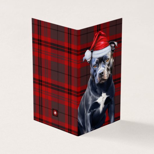 Bluenose Pitbull Dog Holiday Red Plaid Kerstmis Kaart (Buitenkant)