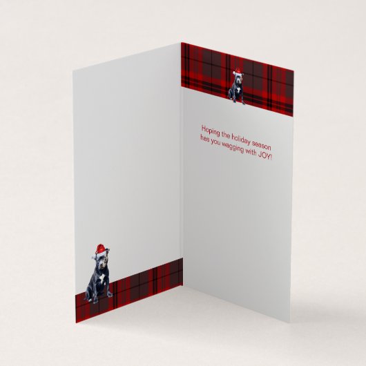 Bluenose Pitbull Dog Holiday Red Plaid Kerstmis Kaart (Binnen)