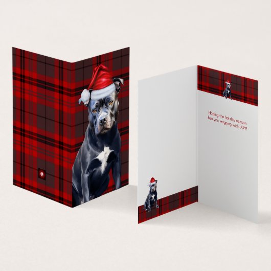 Bluenose Pitbull Dog Holiday Red Plaid Kerstmis Kaart (Binnen en buitenkant)