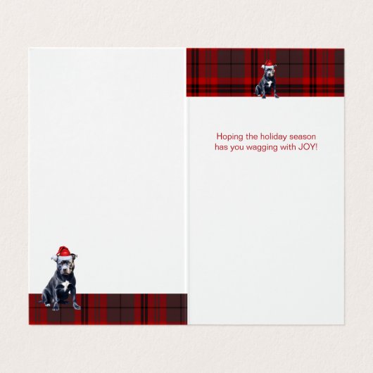 Bluenose Pitbull Dog Holiday Red Plaid Kerstmis Kaart (Binnenkant ongevouwen)