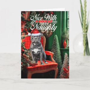Bluenose Pitbull Dog Naughty of Nice Christmas Feestdagen Kaart