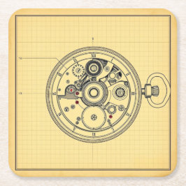 Blueprint Afdruk van Antieke Zakhorloge Kartonnen Onderzetters