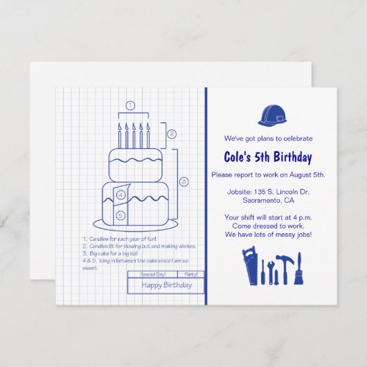Blueprint Birthday Invitation Kaart (Voorkant / Achterkant)