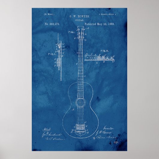 Blueprint Guitar Patent Poster (Voorkant)