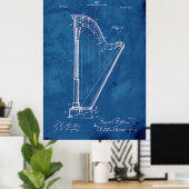 Blueprint Harp Patent Poster (Thuiskantoor)