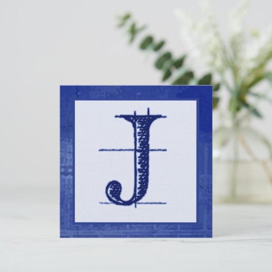 Blueprint J Monogrammed Wedding Invitations Kaart (Staand voorkant)