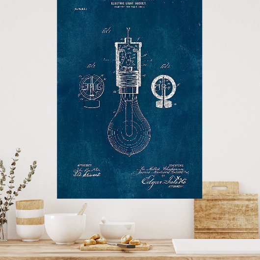 Blueprint Light Bulb Patent Poster (Keuken)