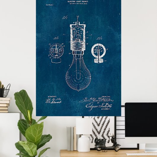 Blueprint Light Bulb Patent Poster (Thuiskantoor)