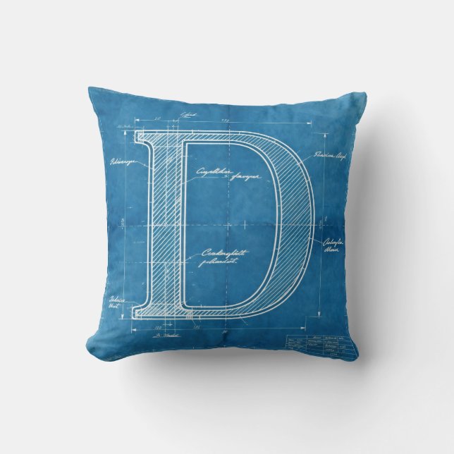 Blueprint Monogram Letter D Kussen (Voorkant)