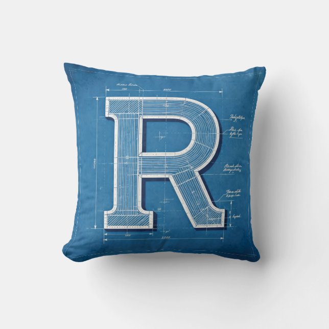 Blueprint Monogram Letter R Kussen (Voorkant)