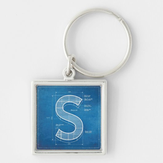 Blueprint Monogram Letter S Sleutelhanger (Voorkant)