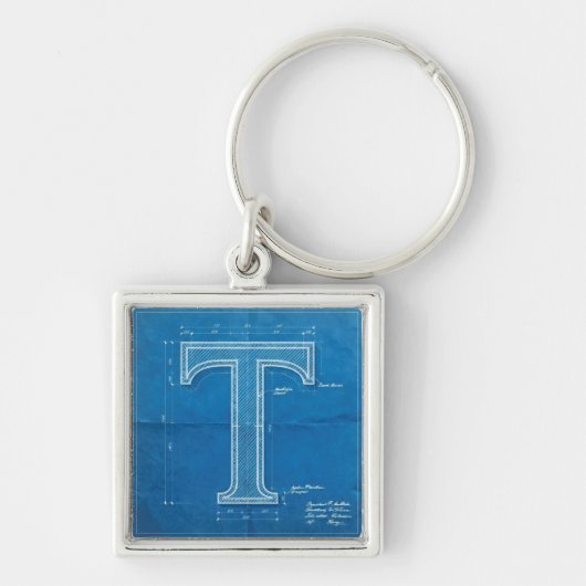 Blueprint Monogram Letter T Sleutelhanger (Voorkant)