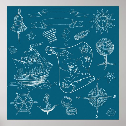Blueprint Nautical Graphic Pattern Poster (Voorkant)