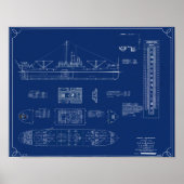 Blueprint of Lake Freighter SS War Dance Print (Voorkant)