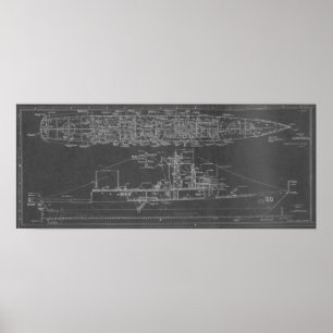 Blueprint of USS Rodney M. Davis FFG-60 Poster