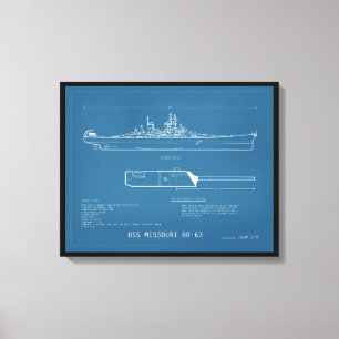 Blueprint USS Missouri BB-63 Canvas Afdruk