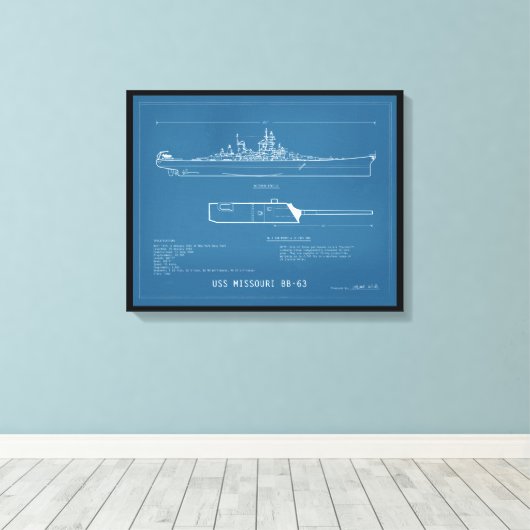Blueprint USS Missouri BB-63 Canvas Afdruk (Insitu (Houten vloer))