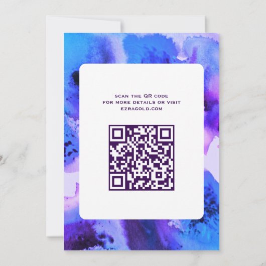 BluePurpl Waterverf Custom QRCode Bar/Bat Mitswa Kaart (Achterkant)