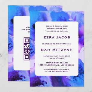 BluePurpl Waterverf Custom QRCode Bar/Bat Mitswa Kaart