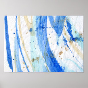 Blues 001 Abstract Waterverf getextureerd papier Poster