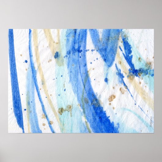 Blues 001 Abstract Waterverf getextureerd papier Poster (Voorkant)