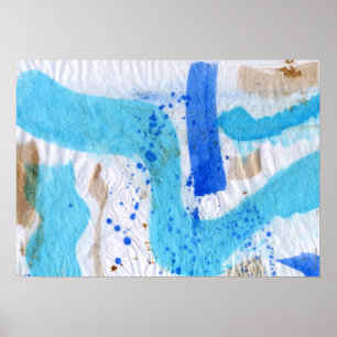 Blues 017 Abstract Waterverf getextureerd papier Poster