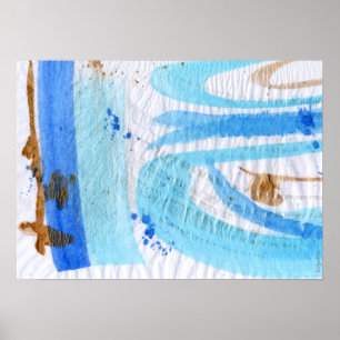 Blues 018 Abstract Waterverf getextureerd papier Poster