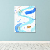 Blues 030 Abstract Waterverf Texture Canvas Afdruk (Insitu (Houten vloer))