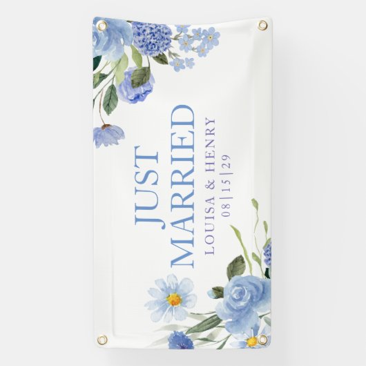 Blues 2 Flowers Just Married Car Banner (Verticaal)