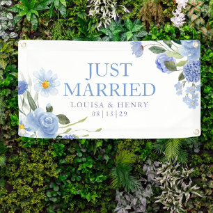 Blues 2 Flowers Just Married Car Banner