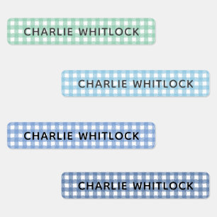 Blues and Greens Gingham Plaid Basisschool Labels