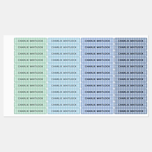 Blues and Greens Gingham Plaid Basisschool Labels (Vel)