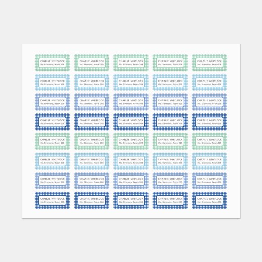 Blues and Greens Gingham Plaid Basisschool Labels (Vel)