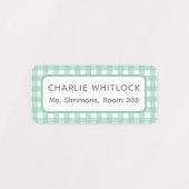 Blues and Greens Gingham Plaid Basisschool Labels (Design 1)