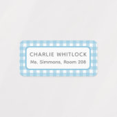 Blues and Greens Gingham Plaid Basisschool Labels (Design 2)