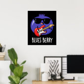 Blues Berry Grappig Fruit Pun Dark BG Poster (Thuiskantoor)