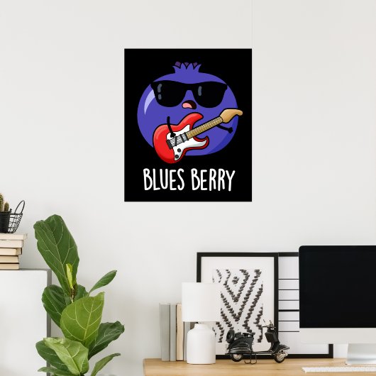 Blues Berry Grappig Fruit Pun Dark BG Poster (Thuiskantoor)